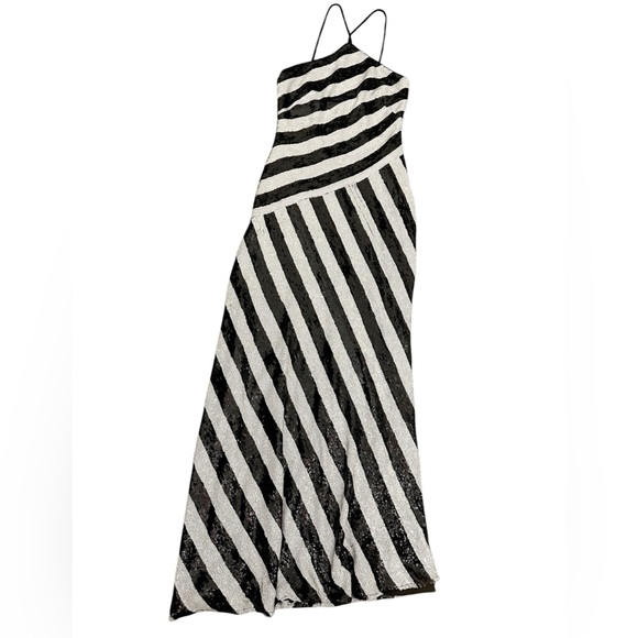 Lauren Ralph Lauren Sequin Striped Halter Neck Gown in Black/ White Size 8 - Picture 10 of 16